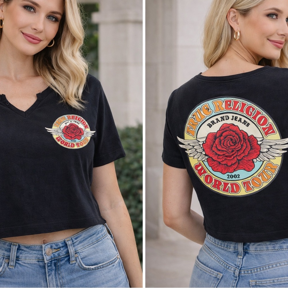 True Religion Women's Black Tour Graphic Tee
